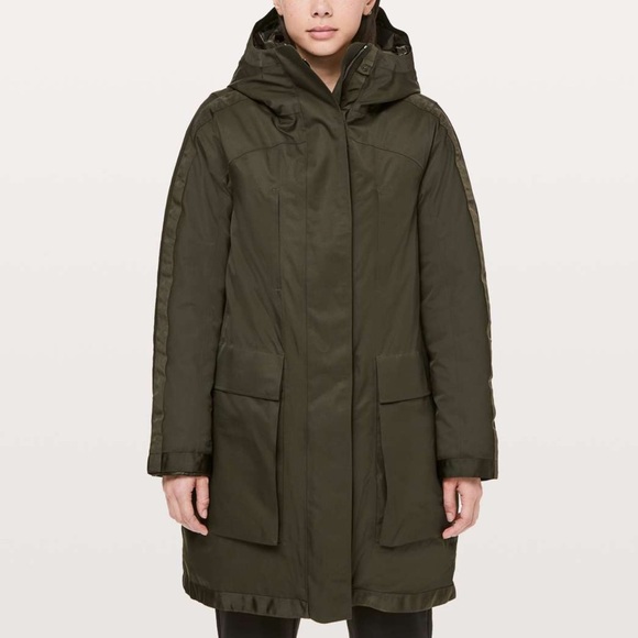 Lululemon Out In The Elements Parka Dark Olive / Dark Olive Size 4 - Picture 1 of 12
